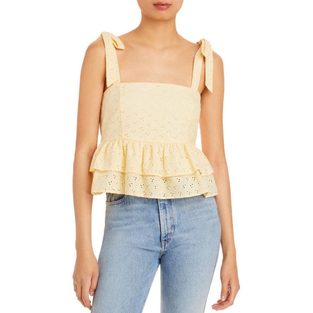 Lost + Wander Yellow Ruffle Tank sample size small